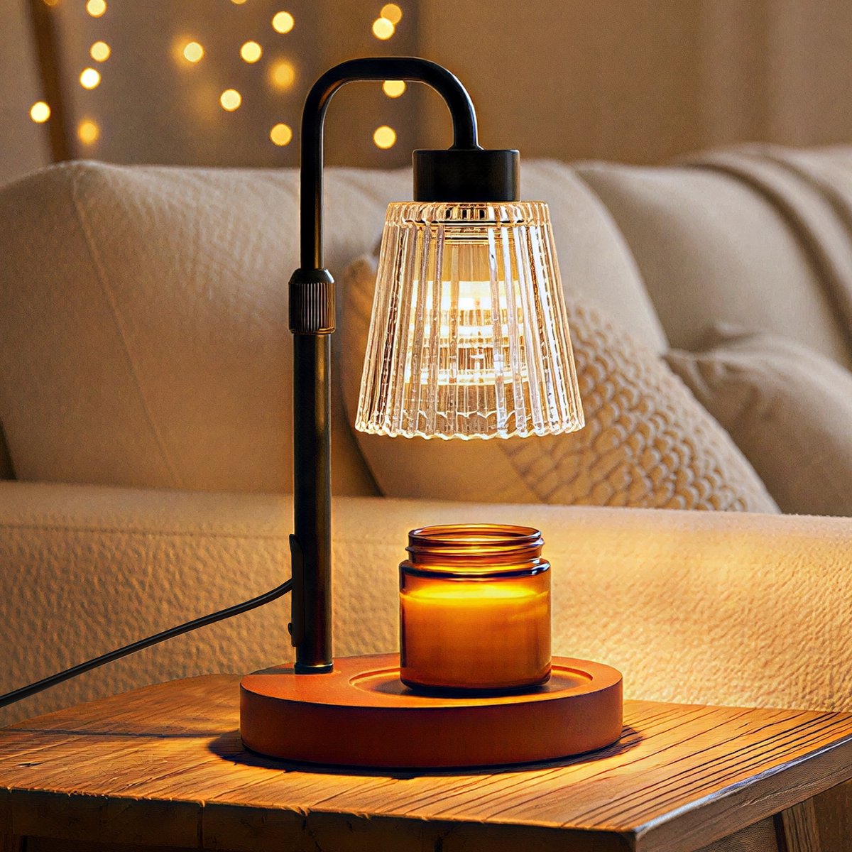 Amberglow Ribbed Glass Candle Warmer Lamp