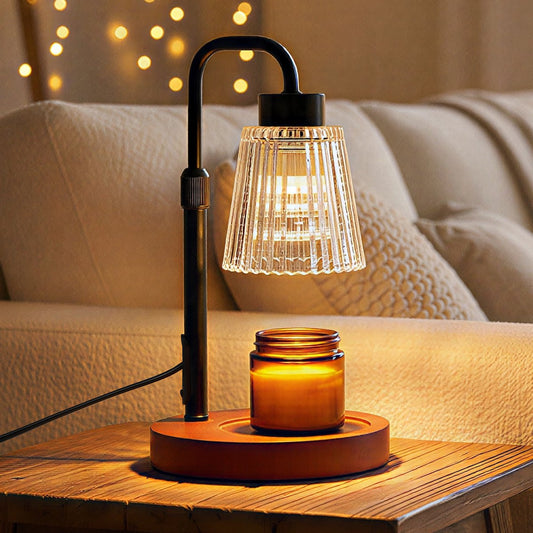 Amberglow Ribbed Glass Candle Warmer Lamp